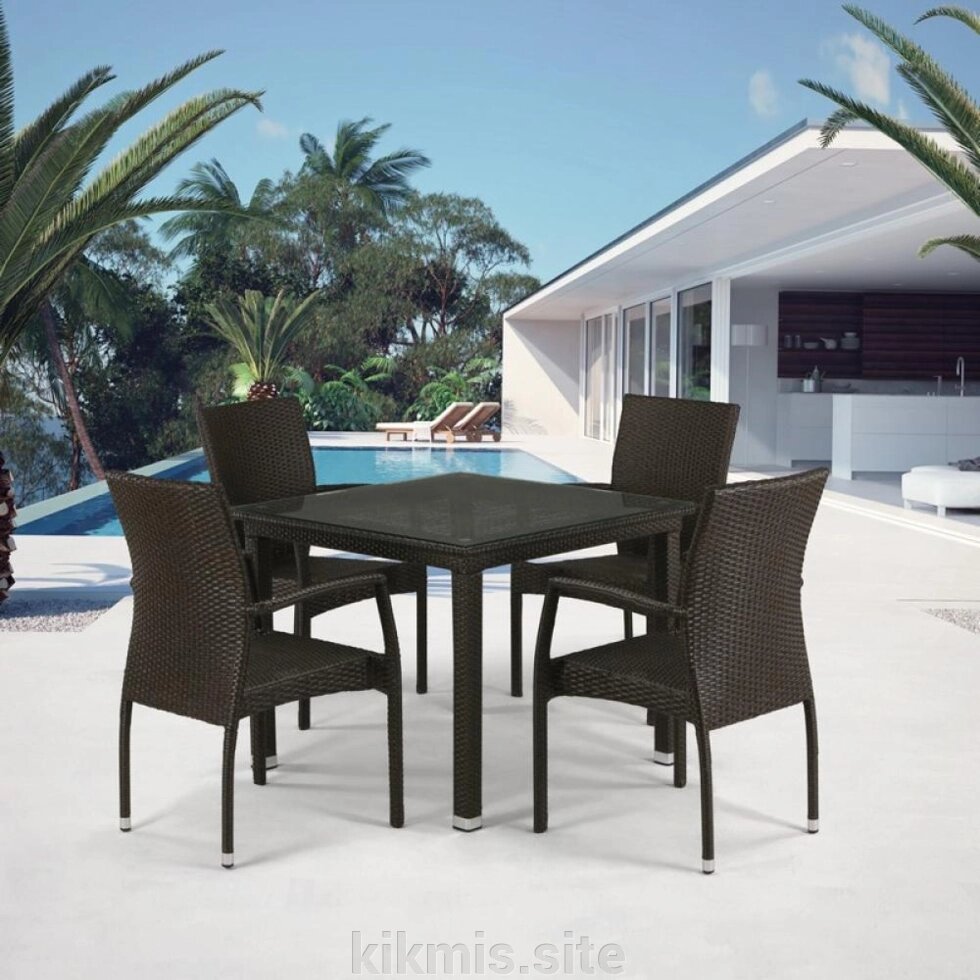 Комплект плетеной мебели T257A/YC379A-W53 Brown (4+1) + подушки на стульях от компании Интернет - магазин Kikmis - фото 1