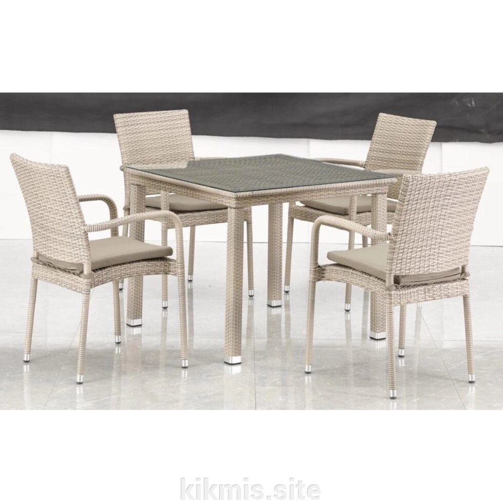 Комплект плетеной мебели T257C/Y376C-W85 Latte (4+1) + подушки на стульях от компании Интернет - магазин Kikmis - фото 1
