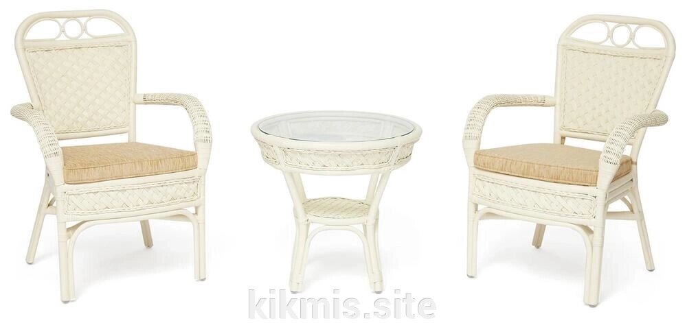 Комплект террасный ANDREA (стол кофейный со стеклом + 2 кресла + подушки) от компании Интернет - магазин Kikmis - фото 1