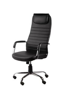 Компьютерное кресло руководителя Метро экокожа черный ДТГ хром