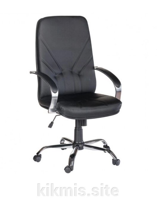Кресло для персонала Менеджер нат кожа черный ТГ хром подл Оскар от компании Интернет - магазин Kikmis - фото 1