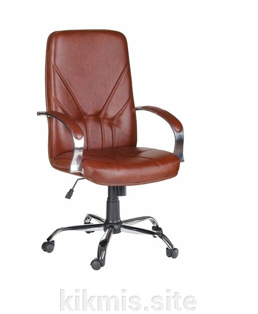Кресло для персонала Менеджер нат кожа коричн ТГ хром подл Оскар от компании Интернет - магазин Kikmis - фото 1