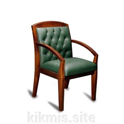Кресло для посетителей Конгресс нат кожа зеленая/дерево ИМ