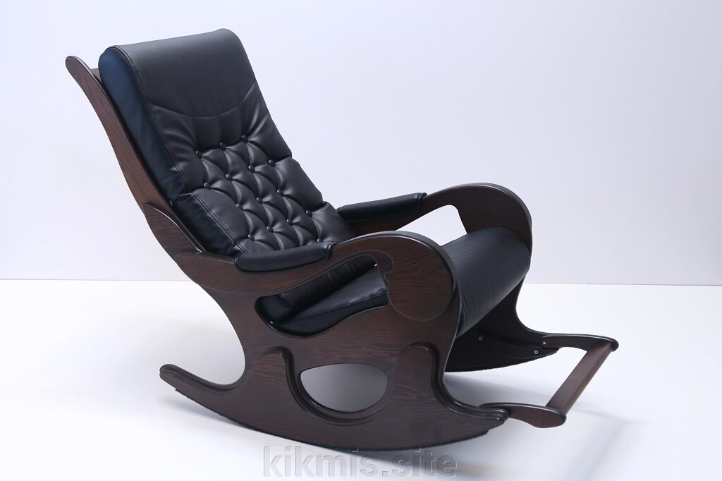 Кресло-качалка WOOD экокожа чёрный (BOOM midhihgt /орех) от компании Интернет - магазин Kikmis - фото 1