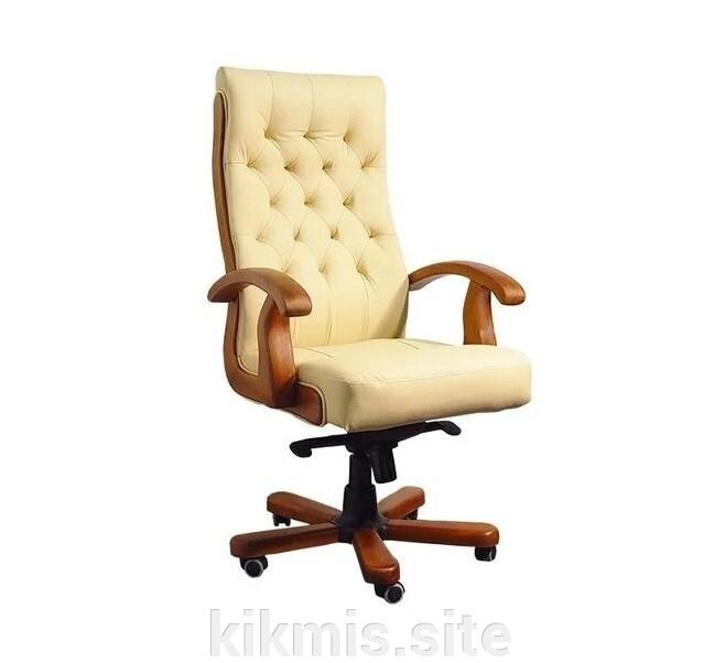 Кресло руководителя Alberto steel нат кожа крем/дерево ИМ от компании Интернет - магазин Kikmis - фото 1