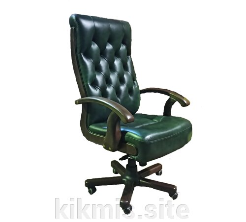 Кресло руководителя Alberto steel нат кожа зелёная/дерево ИМ
