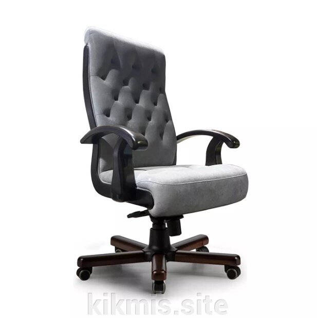 Кресло руководителя Alberto steel вельвет серый МБ дерево ИМ от компании Интернет - магазин Kikmis - фото 1