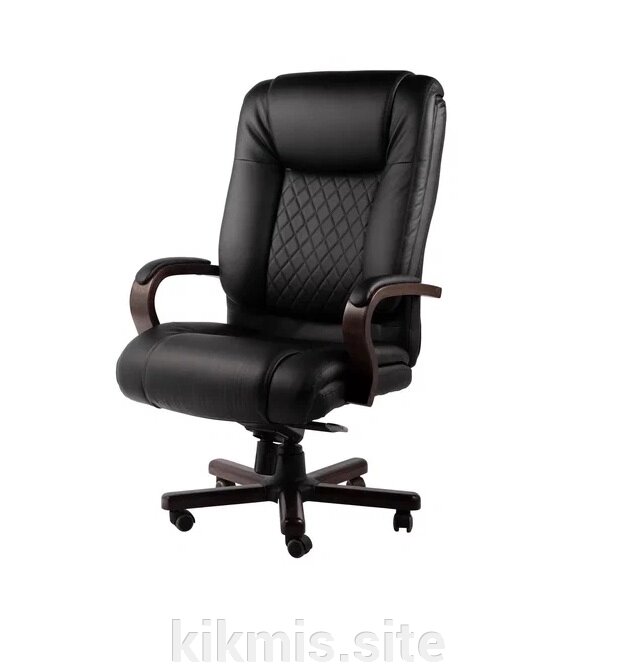 Кресло руководителя Аристократ нат кожа черная \дерево МБ кантри ИМ Мягкие подлокотники от компании Интернет - магазин Kikmis - фото 1