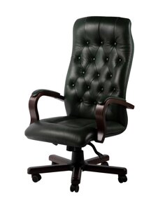 Кресло руководителя Бонд нат кожа зеленая/дерево МТГ ИМ