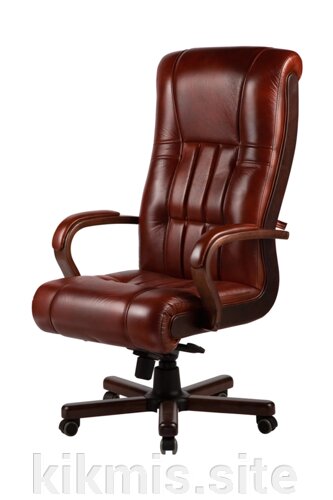 Кресло руководителя Бостон нат кожа коричневый/дерево (кантри) МБ ИМ