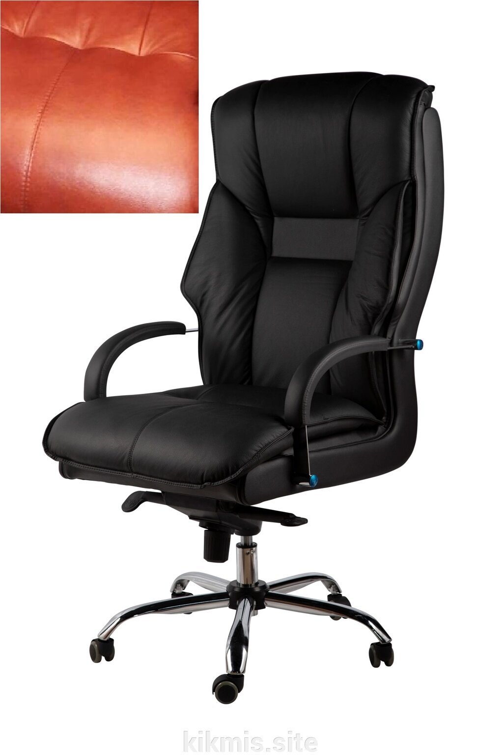 Кресло руководителя Честер нат кожа коричневый/хром ИМ от компании Интернет - магазин Kikmis - фото 1
