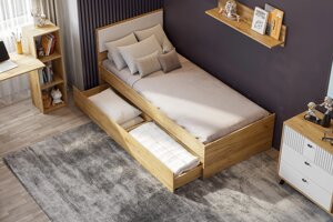 Кровать одинарная (0,9*2,0) SV-мебель Милан Дуб золотой/Белый матовый