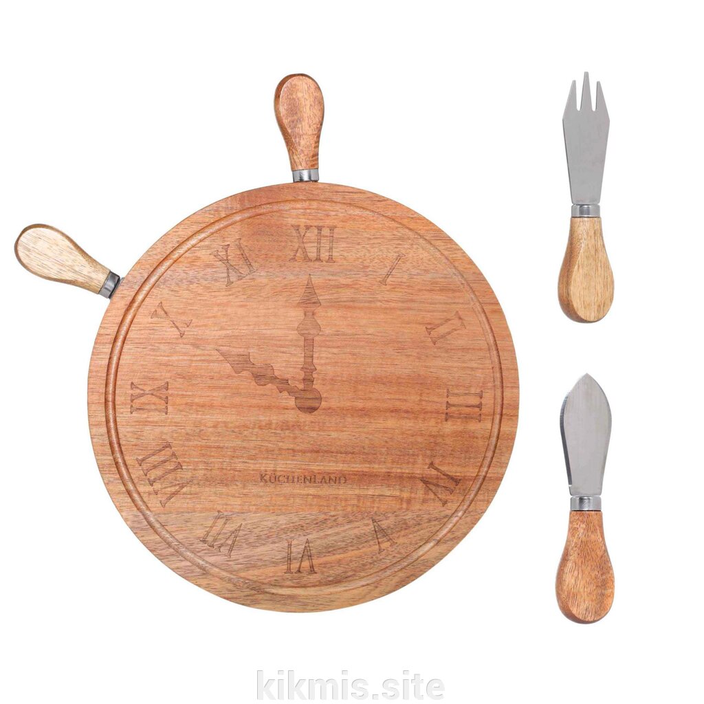 Набор для сыра, 3 пр, доска-блюдо, сталь/дерево, Часы от компании Интернет - магазин Kikmis - фото 1