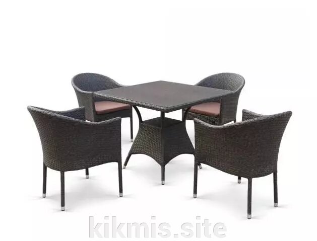 Обеденный комплект плетеной мебели из искусственного ротанга T190B/Y350A-W53-90x90  4Pcs Brown AF от компании Интернет - магазин Kikmis - фото 1