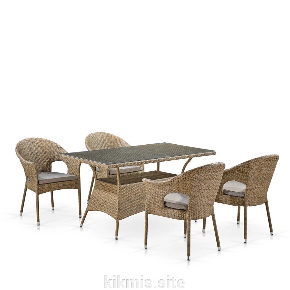 Обеденный комплект плетеной мебели T198B/Y79B-W56 Light Brown (4+1) от компании Интернет - магазин Kikmis - фото 1