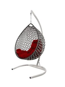 Подвесное кресло M-group КАПЛЯ ЛЮКС двуцветное с ротангом чёрное/белое красная подушка