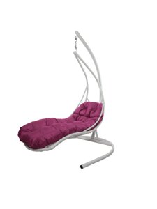 Подвесное кресло M-group ЛЕЖАЧЕЕ, с ротангом белое розовая подушка