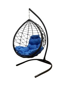 Подвесное кресло M-group КАПЛЯ ЛОРИ, с ротангом чёрное синяя подушка