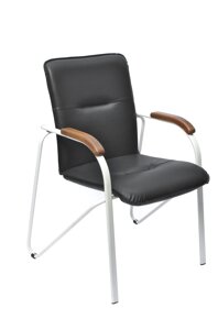 Конференц-кресло Easy Chair Samba Black черный/орех (искусственная кожа, металл белый)
