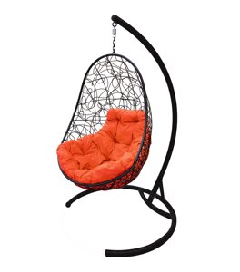 Подвесное кресло M-group ОВАЛ с ротангом чёрное оранжевая подушка