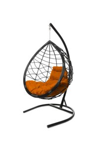 Подвесное кресло M-group КАПЛЯ ЛОРИ, с ротангом чёрное оранжевая подушка