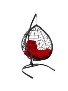 Подвесное кресло M-group КАПЛЯ ЛОРИ, с ротангом чёрное красная подушка