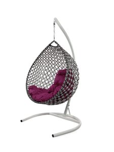 Подвесное кресло M-group КАПЛЯ ЛЮКС двуцветное с ротангом чёрное/белое розовая подушка