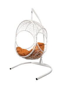 Подвесное кресло M-group ОРЕХ, с ротангом белое оранжевая подушка