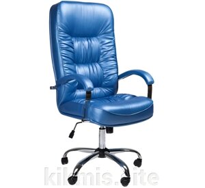 Компьютерное кресло руководителя Болеро (CHAIRMAN 418) эко кожа голубая тг хром
