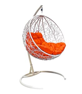 Подвесное кресло M-group КРУГ с ротангом белое оранжевая подушка