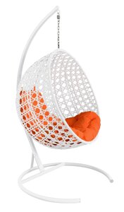 Подвесное кресло M-group КРУГ ЛЮКС с ротангом белое оранжевая подушка
