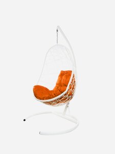 Подвесное кресло M-group ОВАЛ с ротангом белое оранжевая подушка
