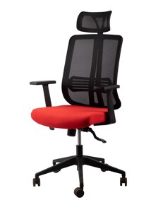 Кресло для персонала "DEC-5668A" сетка черная/ткань красный ИМ