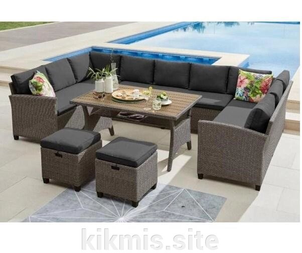 Плетеный комплект мебели с диваном из искусственного ротанга 370A-Dark Grey AF от компании Интернет - магазин Kikmis - фото 1