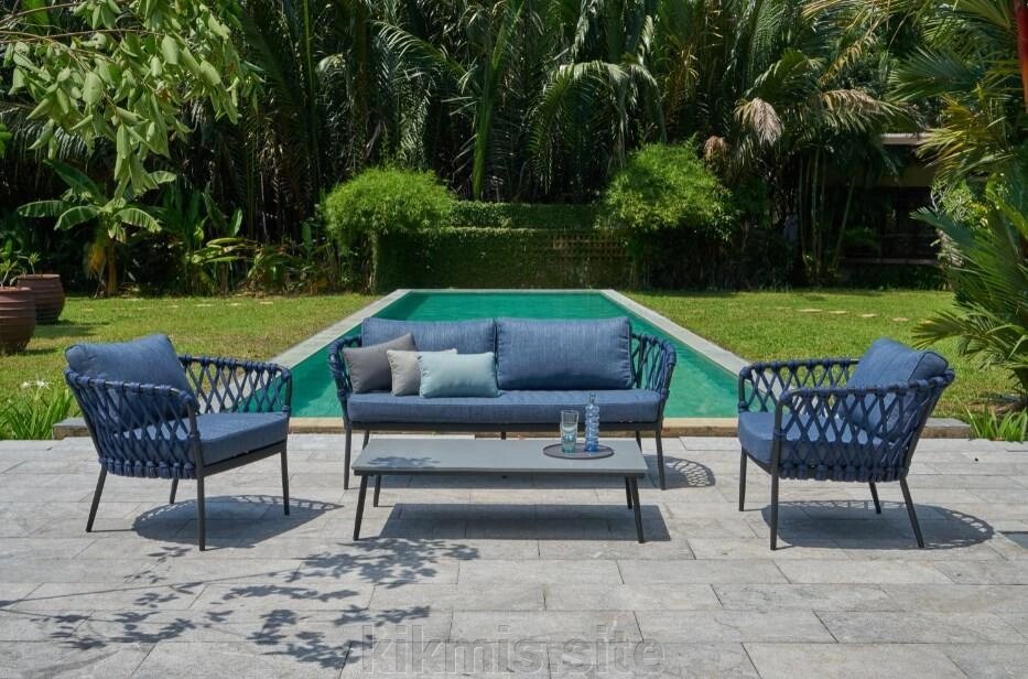 Плетеный комплект мебели с диваном из роупа ANTIBES NAVY BLUE KWA от компании Интернет - магазин Kikmis - фото 1