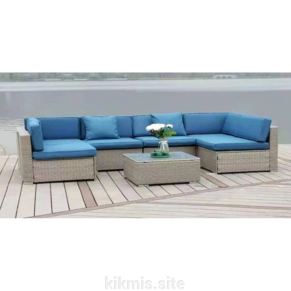 Плетеный модульный комплект YR822C Grey (подушка синяя) от компании Интернет - магазин Kikmis - фото 1