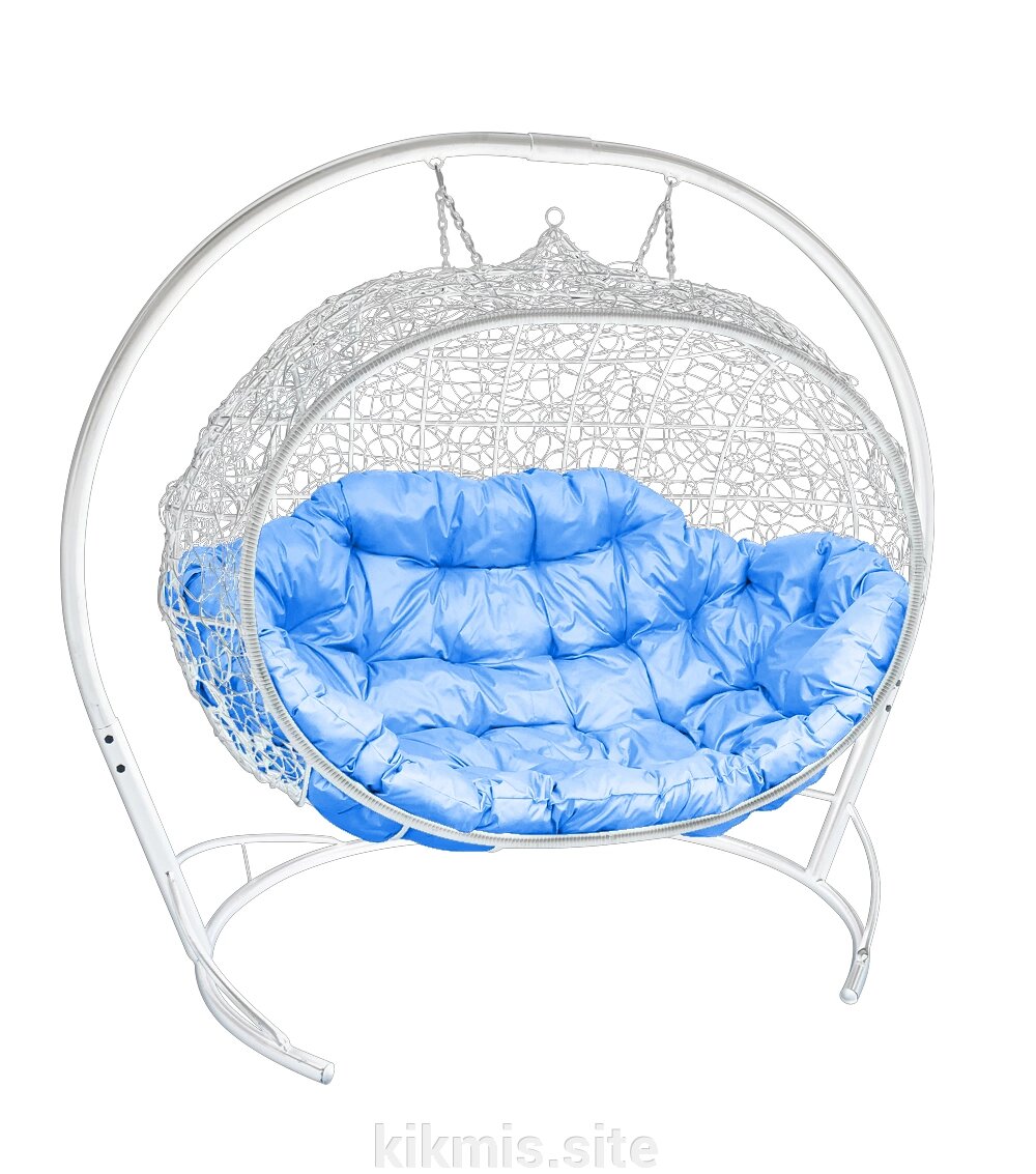 Подвесной диван M-group УЛЕЙ с ротангом белый голубая подушка от компании Интернет - магазин Kikmis - фото 1