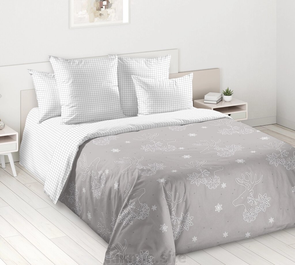 Постельное белье Поплин Снежный олень, 1,5 спальный от компании Интернет - магазин Kikmis - фото 1