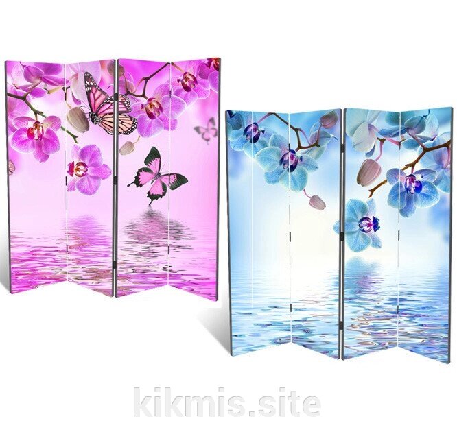 Ширма Nurian 1102-4 "Орхидея и бабочки" двухсторонняя от компании Интернет - магазин Kikmis - фото 1