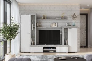 Стенка для гостиной SV-мебель МГС 5 Цемент светлый/Белый