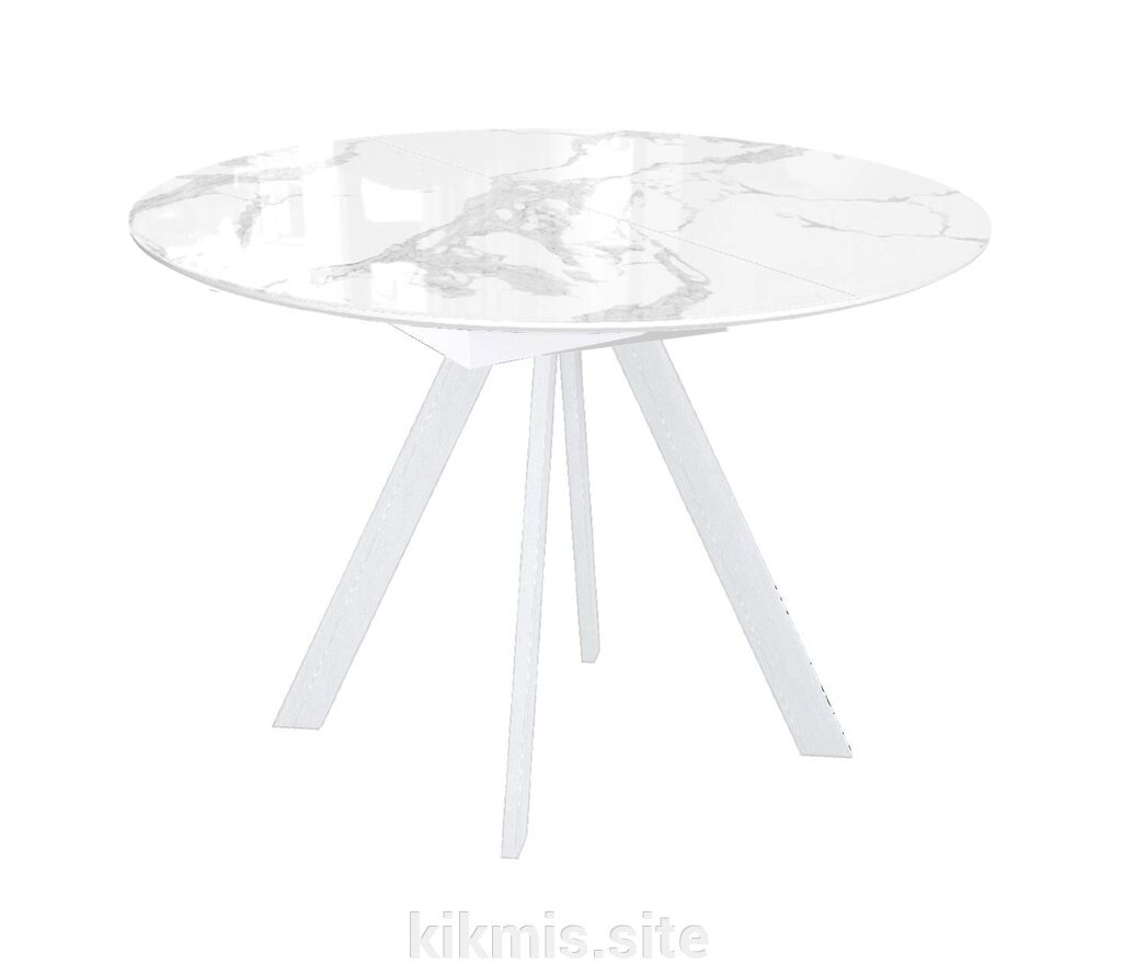 Стол DikLine SFC110 d1100 стекло Оптивайт Белый мрамор/подстолье белое/опоры белые от компании Интернет - магазин Kikmis - фото 1