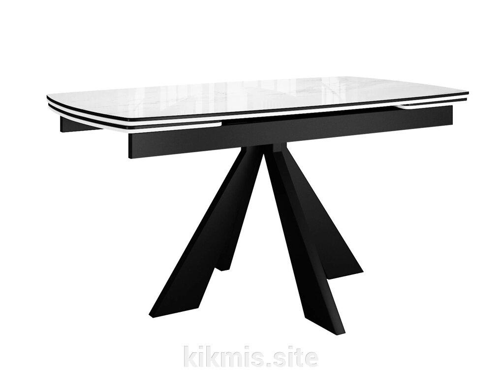 Стол DikLine SFU140 стекло белое мрамор глянец/подстолье черное/опоры черные (2 уп.) от компании Интернет - магазин Kikmis - фото 1