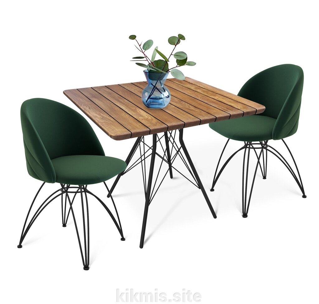 Стол со стульями SHT-DS114 лиственно-зеленый/черный муар/браш. корич от компании Интернет - магазин Kikmis - фото 1
