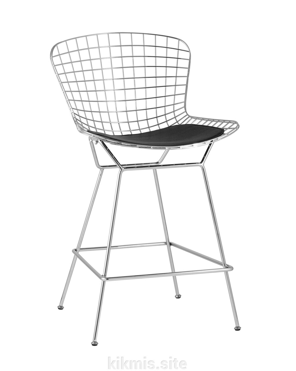 Стул полубарный Stool Group Bertoia Хромированный/Черная подушка от компании Интернет - магазин Kikmis - фото 1