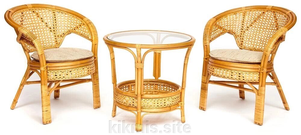 ТЕРРАСНЫЙ КОМПЛЕКТ "PELANGI" (стол со стеклом + 2 кресла) /без подушек/ от компании Интернет - магазин Kikmis - фото 1