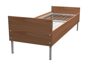 Кровать железная на металлической сетке с деревянными спинками и царгами (из ЛДСП) - ДС-2