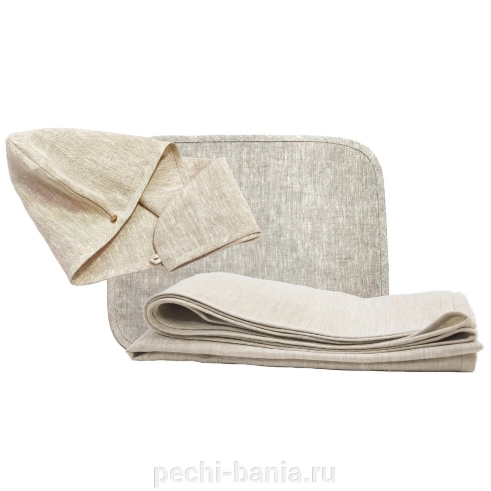 Комплект для бани Linen Steam Натюрель (чалма, полотенце, коврик) от компании ООО "Ателье Саун" - фото 1
