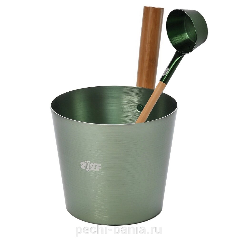 Набор для сауны OXY-M Dark Green 2 (ушат 5 литров, черпак 33 см, ручка бамбук) от компании ООО "Ателье Саун" - фото 1