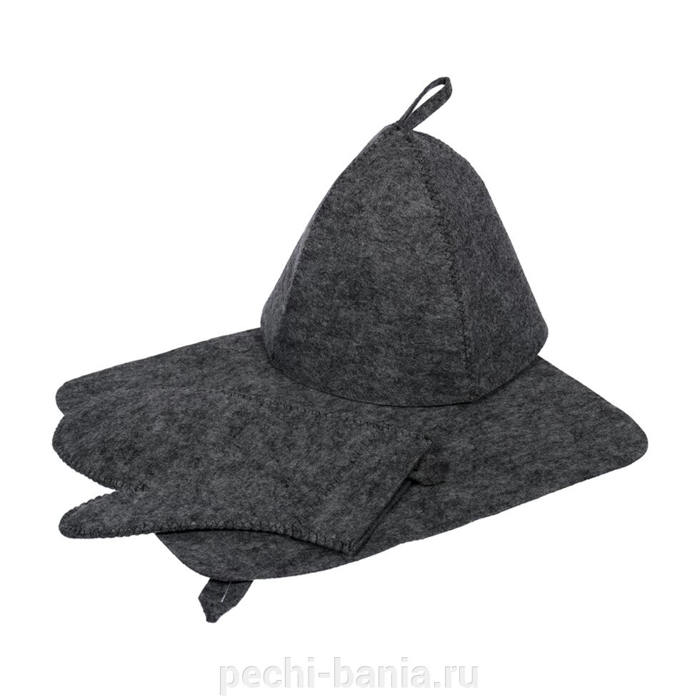 Набор из 3-х предметов Hot Pot: шапка, коврик, рукавица (серый, арт. БШ 41184) от компании ООО "Ателье Саун" - фото 1