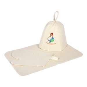 Набор из 3-х предметов: шапка Лучший Банщик, рукавица, коврик (войлок 100%арт. БШ 41085)